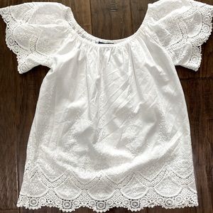 White off the shoulder flutter sleeve top